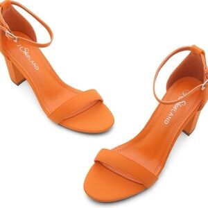 Elegant Vibrant Orange Block Heel 🤍🧡Sandals